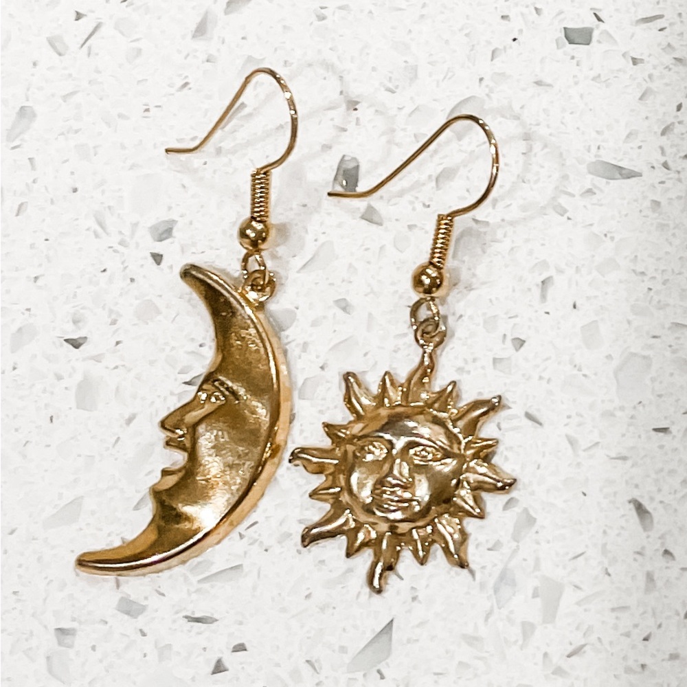 Gold moon and sun earrings